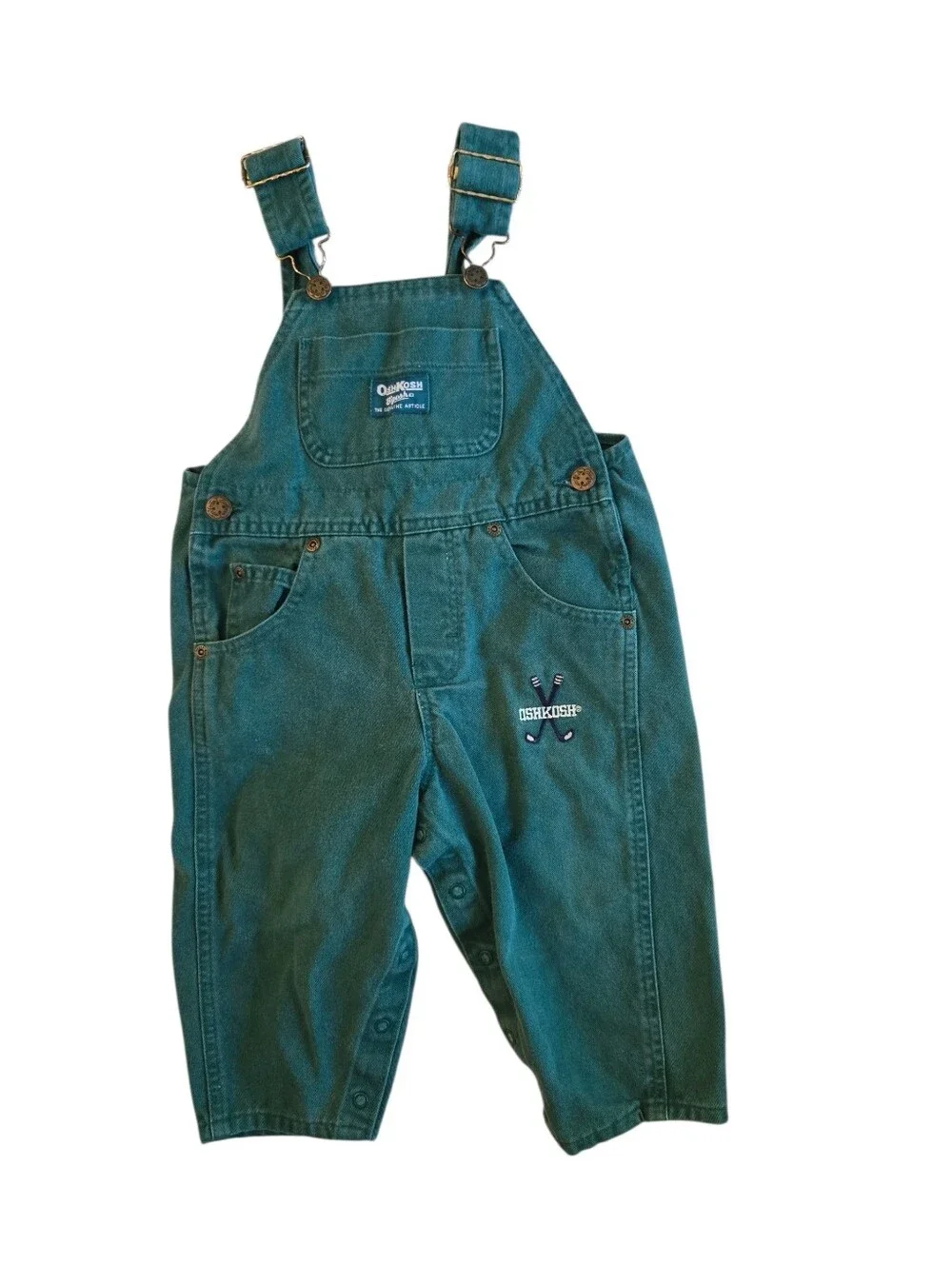Vintage 1990s OshKosh B'gosh Green Denim Golf Overalls with Front Pocket